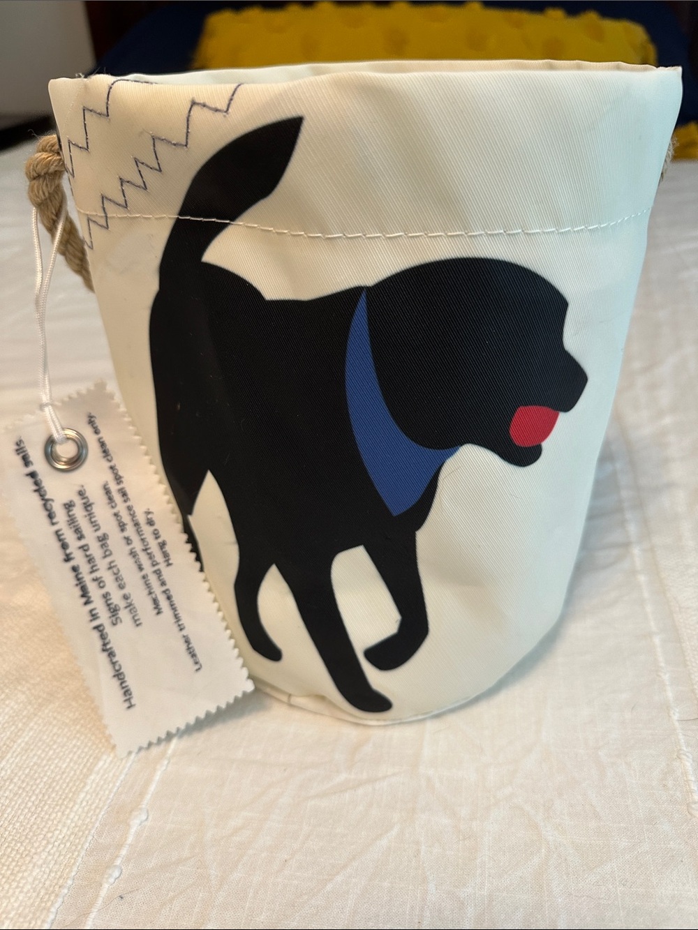 Seabags Maine Canvas Pet Print Bucket Bag with Black Dog Graphic
